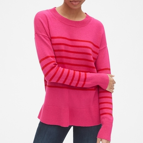 GAP Sweaters - GAP Pink Stripe Crewneck Pullover Tunic Wool Sweater Size Medium